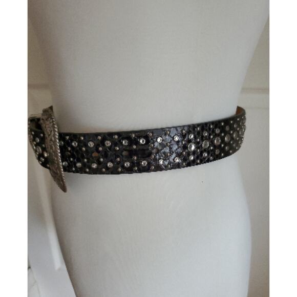 Ariat Black Leather Bling Belt 26/65 Crystal Reptile Print Tooled Buckle Western - Picture 8 of 8